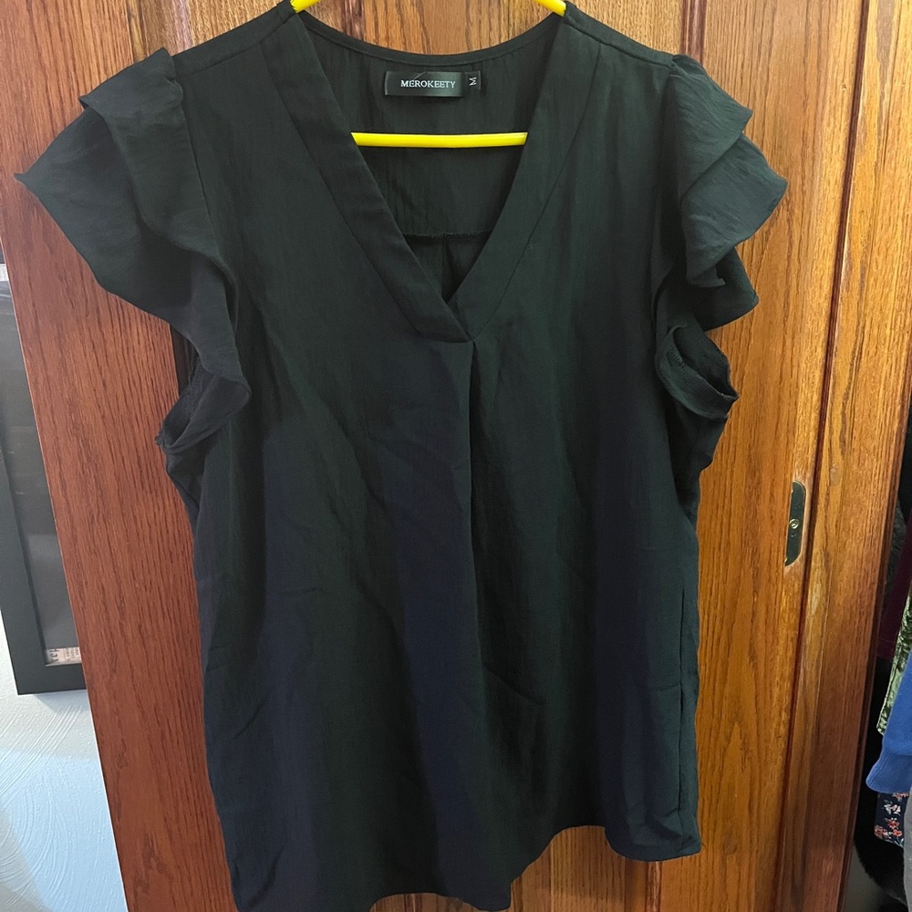 Black Ruffle Sleeve Corporate Shirt M